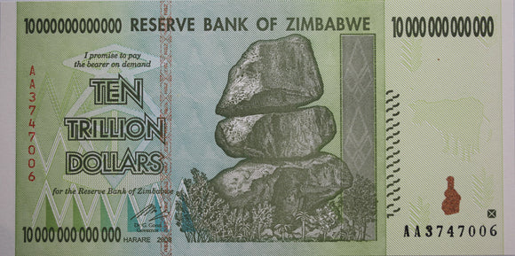 2008 Zimbabwe Ten Trillion Dollar Note UNC