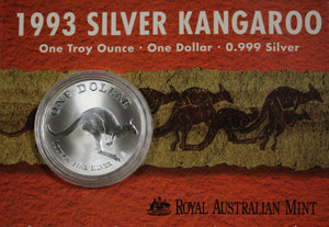 1993 Australian Kangaroo 1oz Silver Coin in Card