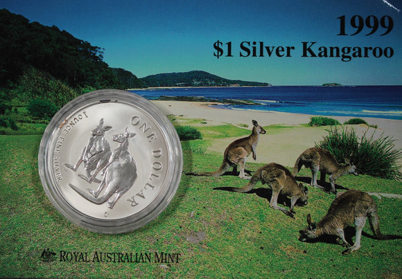 1999 Australian Kangaroo 1oz Silver Coin in Card