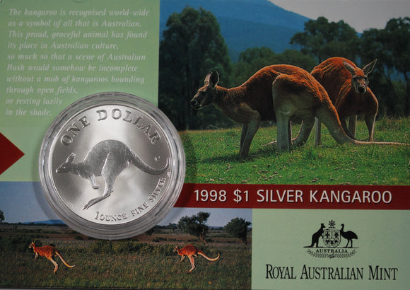 1998 Australian Kangaroo 1oz Silver Coin in Card
