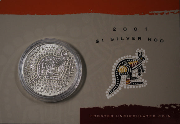 2001 Australian Kangaroo 1oz Silver Coin in Card