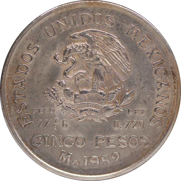 1952 Mexico 5 Pesos Silver Coin VF