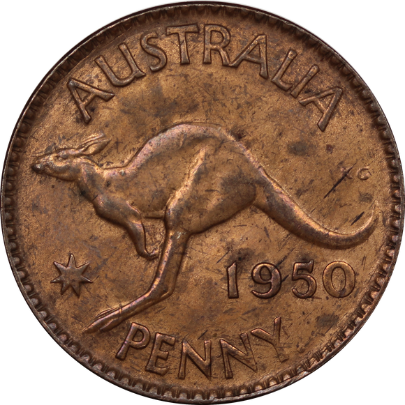 1950 Penny aUNC (Verdigris Spot)