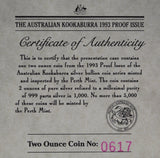 1993 Kookaburra 2oz Silver Proof Coin