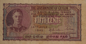 1942 Ceylon 50 Cents VF