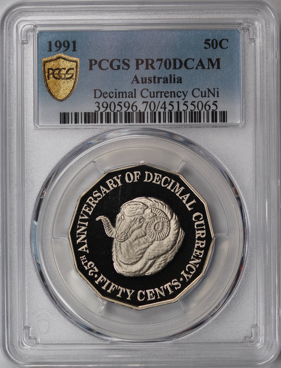 1991 25th Anniversary Decimal Currency 50c Coin PR70DCAM