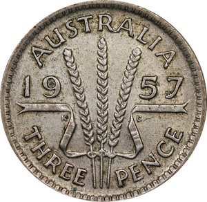 1957 Threepence Circulated