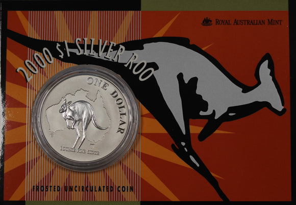 2000 Australian Kangaroo 1oz Silver Coin in Card