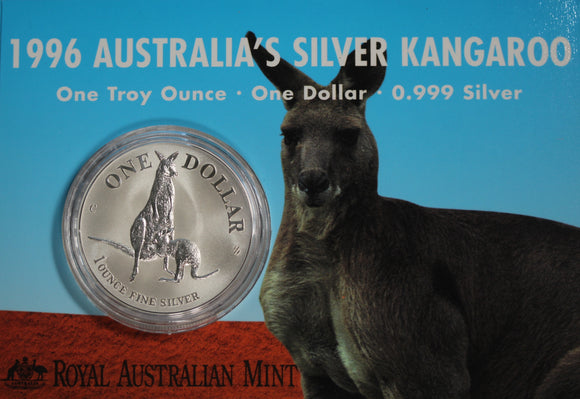 1996 Australian Kangaroo 1oz Silver Coin in Card