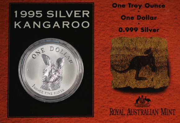 1995 Australian Kangaroo 1oz Silver Coin in Card