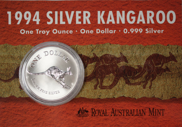 1994 Australian Kangaroo 1oz Silver Coin in Card