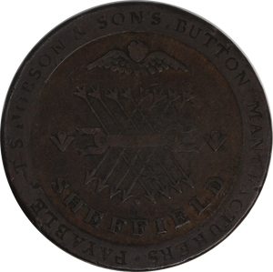 GB 1813 Penny Token Sheffield England, S. Hobson Button Manufacturer
