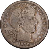 USA 1892S Barber Half Dollar aVG (Key Date)