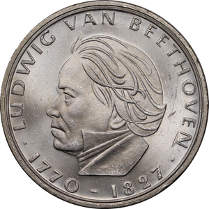 Germany 1970F (Stuttgart Mint) 5 Mark 100th Ann. Beethoven UNC
