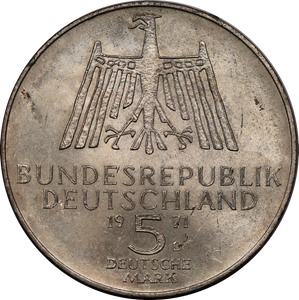 Germany 1971D (Munich Mint) 5 Mark 500th Ann. Albercht Durer UNC