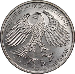 Germany 1976D (Munich Mint) 5 Mark 300th Ann. Death of Von Grimmelshausen UNC