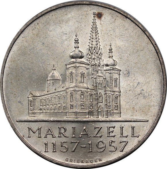 Austria 1957 25 Schilling 8th Centennial Mariazell Basilica aUNC