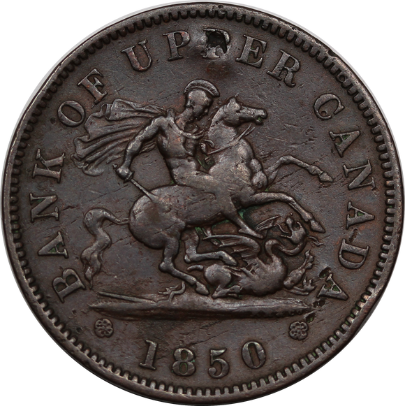 Canada 1850 Penny Token Bank of Upper Canada Fine (Damaged)