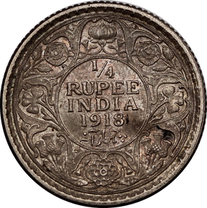 India-British 1918 1/4 Rupee gVF