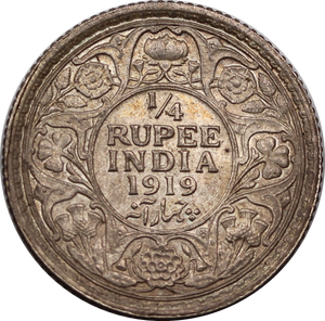 India-British 1919 1/4 Rupee gVF