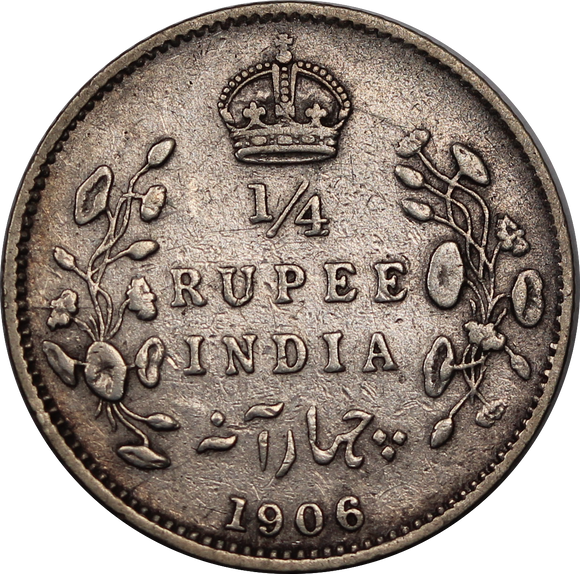 India-British 1906 1/4 Rupee VF