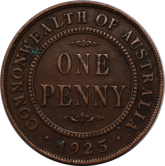 1925 Penny aFine w/ Verdigris