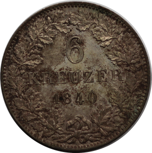 German States Wurttemberg 1840 6 Kreuzer gVF