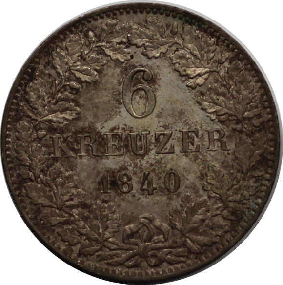 German States Wurttemberg 1840 6 Kreuzer gVF