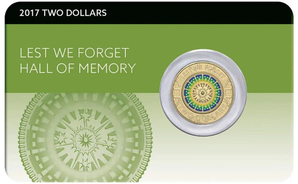 2017 Lest We Forget Hall of Memory $2 Coin in Card