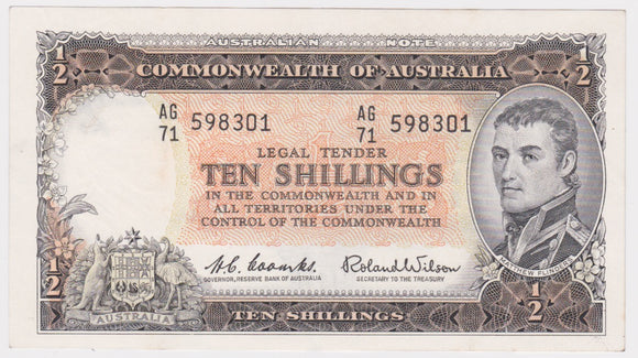 Ten Shillings 1961 Coombes/Wilson aVF (small tear)