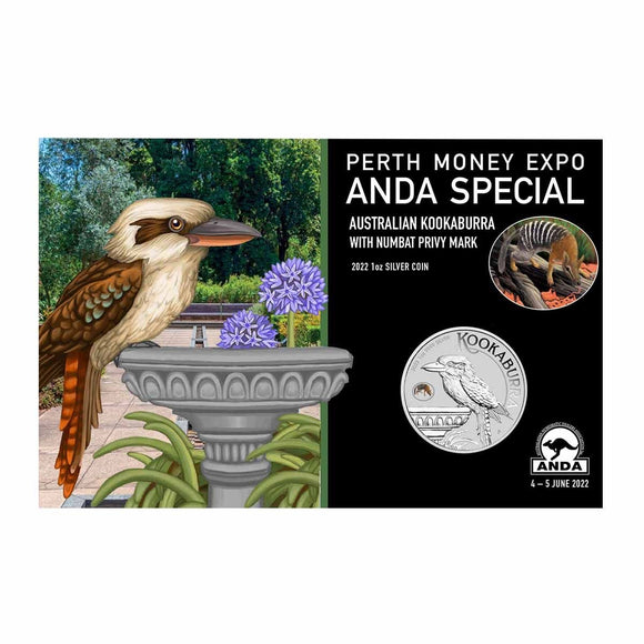 2022 Perth ANDA Money Expo $1 Kookaburra Numbat Privymark 1oz Silver Coin