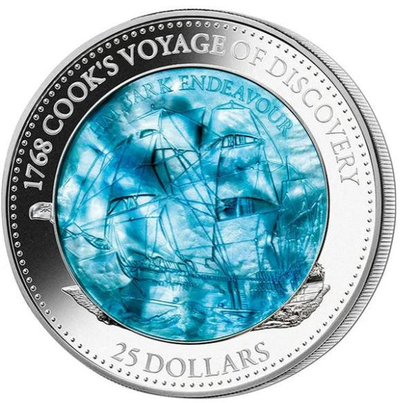 2018 $25 Captain Cook Endeavour Mother Of Pearl 5oz Silver Coin