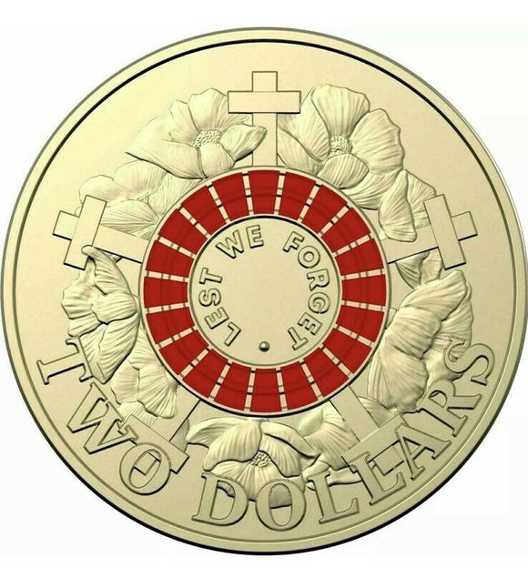 2015 $2 Lest We Forget Coloured Uncirculated Individual Coin