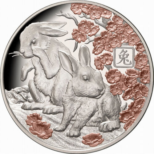 2023 Lunar Rabbit $5 Rose-Gold Plated 1oz Silver Proof Coin